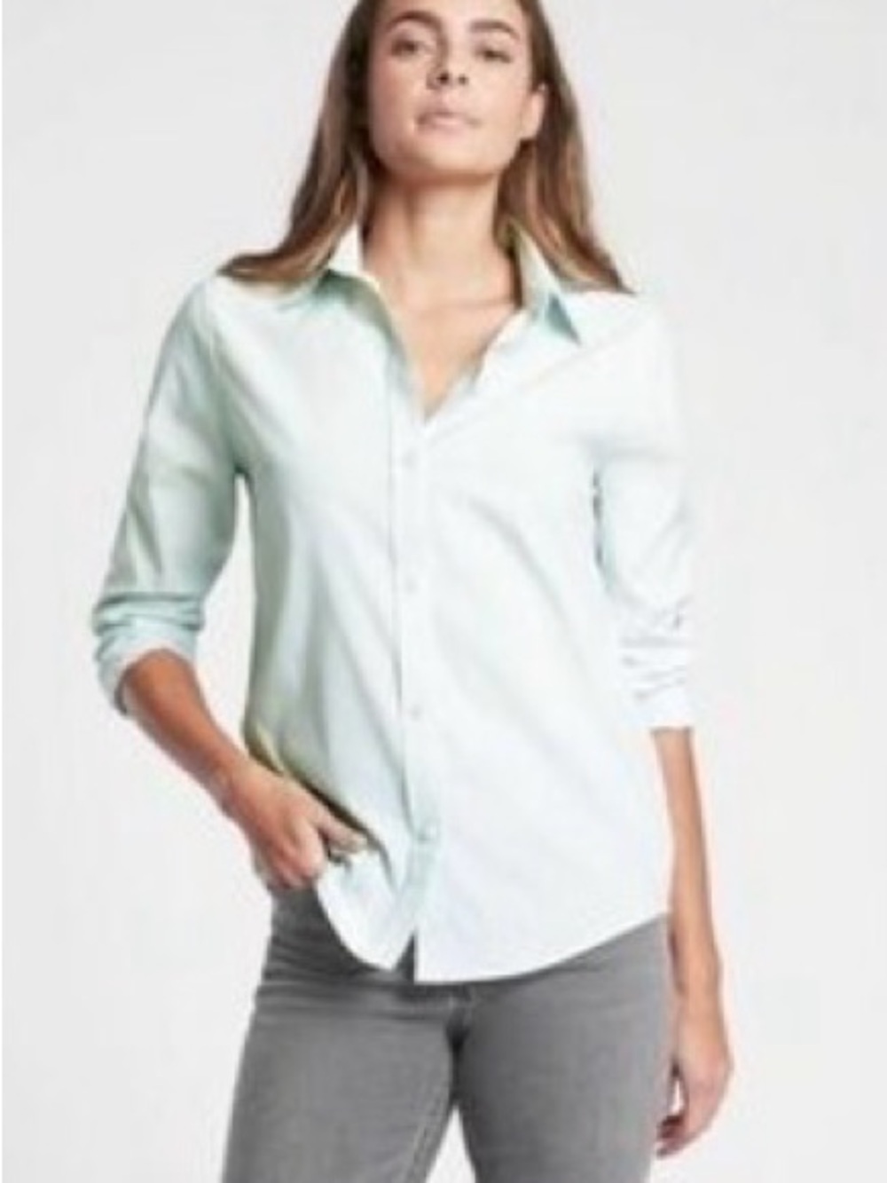 NWT Athleta Light Mint Button-Up Dress Shirt Size Medium M